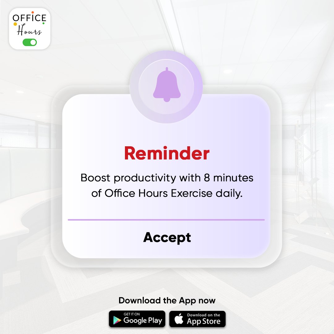 officehoursapp's tweet photo. Just a reminder!

Enhance your workday with just 8 minutes of a quick break with our customized exercise app. https://t.co/69MFDjyDSD