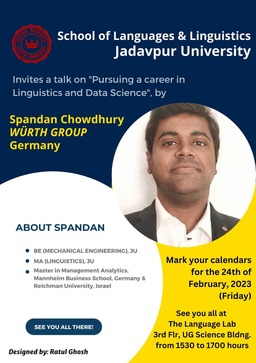 Invited Talk by Spandan Chowdhury on 'Pursuing a career in Linguistics and Data Science', at Jadavpur University, Kolkata 32
#jadavpuruniversity #ju #invitedtalk #linguistics #datascience