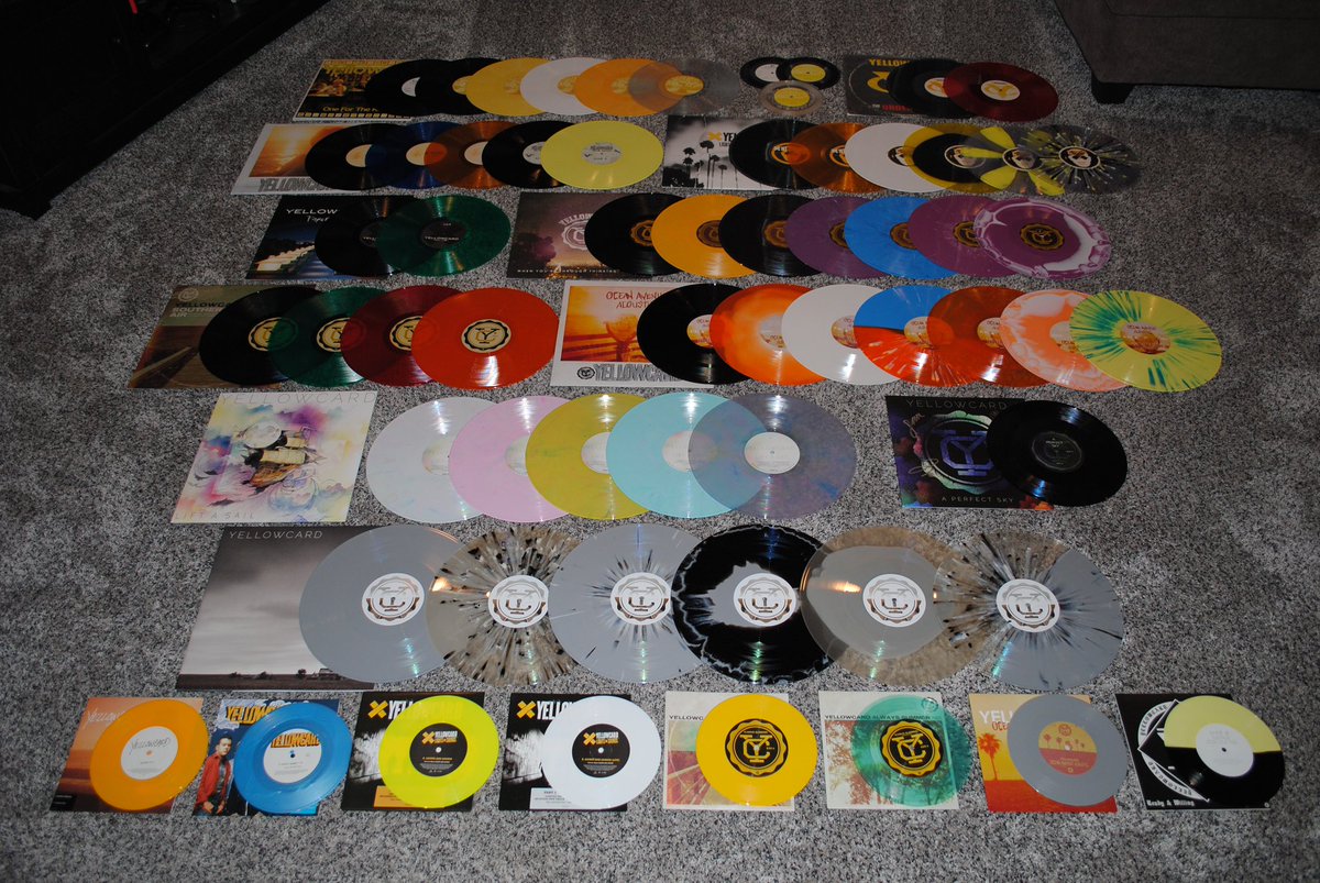 claw1400's tweet photo. Finally took an updated photo of my complete @Yellowcard vinyl collection for the first time since March of 2017 😬 https://t.co/oGu1CS1938