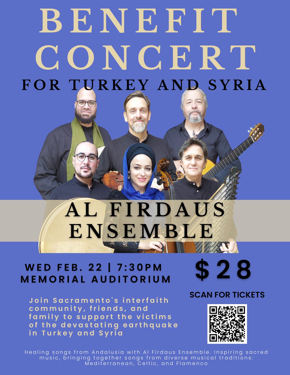 Wednesday Feb. 22 at 7:30pm there is a special concert at Memorial Auditorium to help earthquake victims in Turkey and Syria. Read more and find a link to tickets here: engagesac.org/blog-civic-eng…