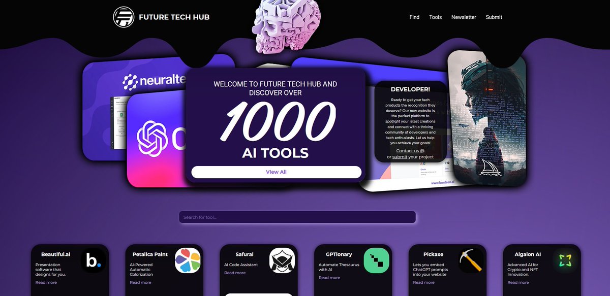 FutureTechHub_'s tweet image. Discover 1000+ AI tools in one place! 
Future Tech Hub&apos;s database helps you find the right tool for your needs. 
Simplify your search for AI solutions.

#ArtificialIntelligence #technology  #gpt3 

Go and take a look!
futuretechhub.net