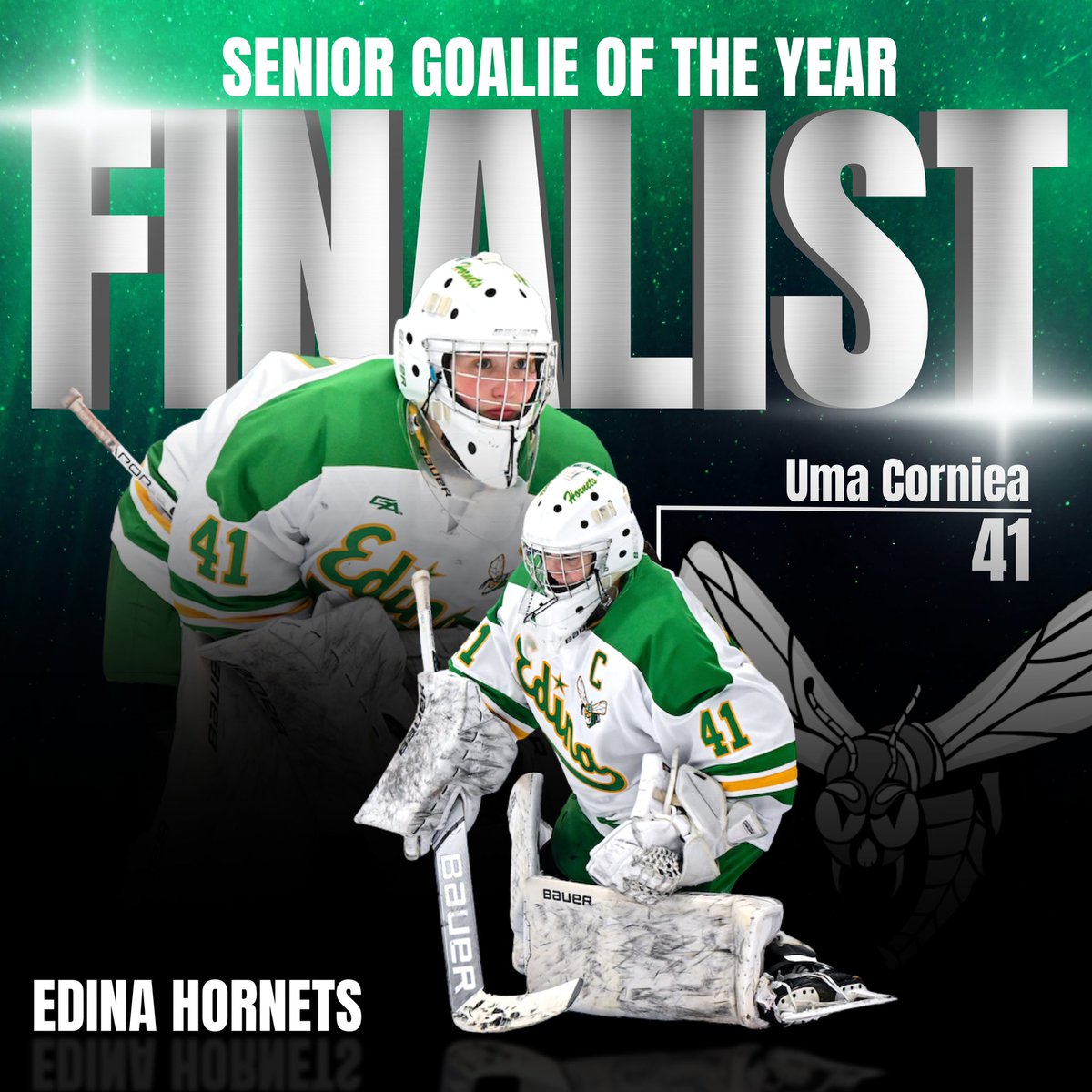 EHSgirlshockey's tweet photo. CONGRATS to our goalie, @umacorniea, for being named a Senior Goalie of the Year Finalist!!!!! So proud of you!!!! 🤯💚🐐 https://t.co/0S9cwu4o2k