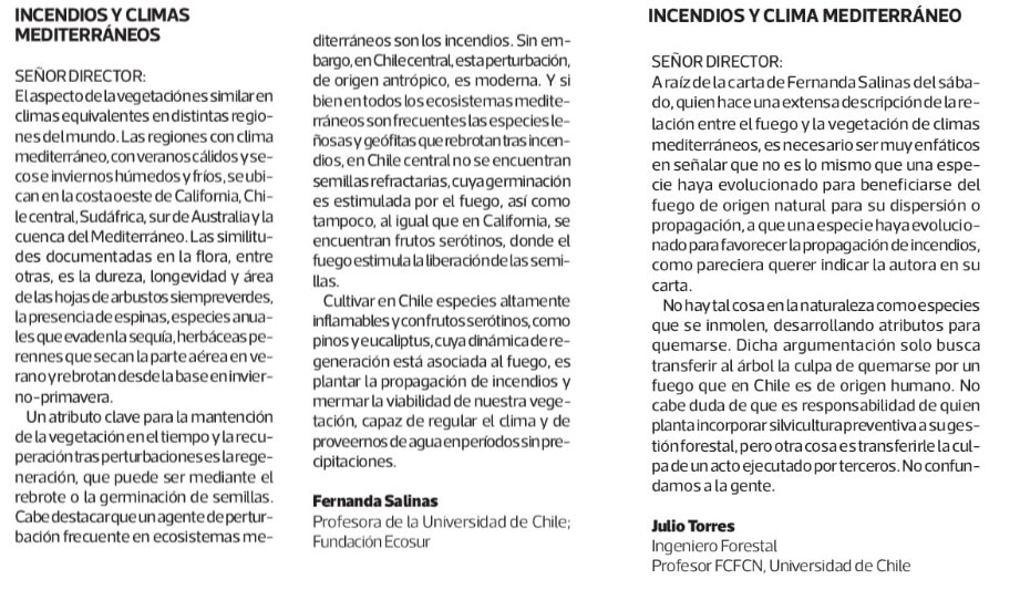 En la edición de este lunes 20 de febrero aparece mi réplica a carta al director de Fernanda Salinas del día sábado.