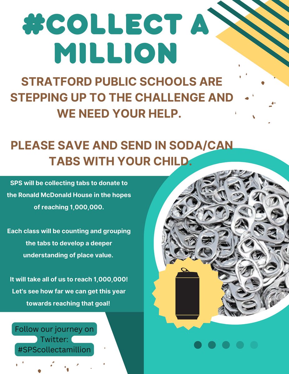 Can we count on YOU to help out? Support Stratford Academy step up to the challenge by donating tabs today!  #onehouseonefamilyallvoices #includeengageinspire #spscollectamillion