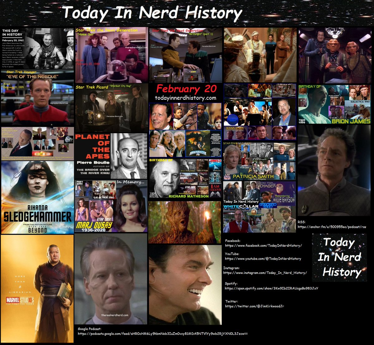 Today In Nerd History February 20
#JohnGlenn #StarTrek #PeterStrauss #EdwardAlbert #BrionJames #AnthonyHead #PierreBoulle #RichardMatheson #RichardBeymer #PatriciaSmith #MarjDusay #WillieGarson #DavidAKimball #February20 #TodayInNerdHistory
More Info
sites.google.com/view/today-in-…