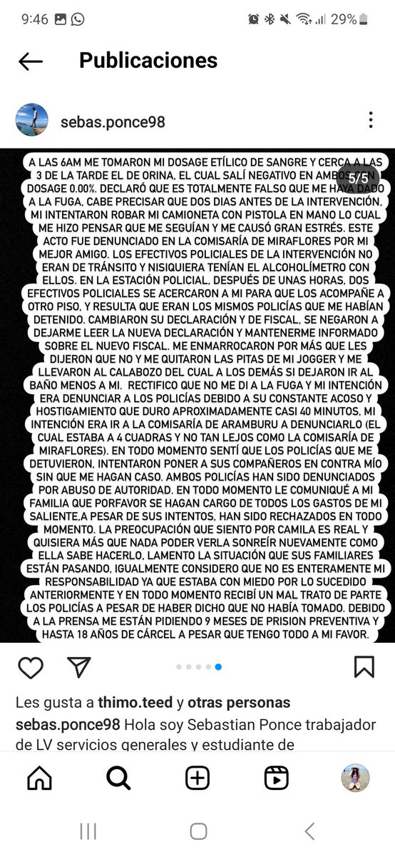 CaroJah's tweet photo. Sebastian Ponce (el responsable del accidente en Aramburu que terminó con el carro volteado y Camila Aguayo en coma)  escribió su declaración en IG y para ser sincera... no le creo nada https://t.co/pPe6r3fuDK