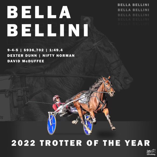 USTrotting's tweet photo. We say congratulations to the connections of Trotter of the Year BELLA BELLINI. @USHWA_NATL
#DanPatch23
#harnessracing https://t.co/7cDUfffpwX