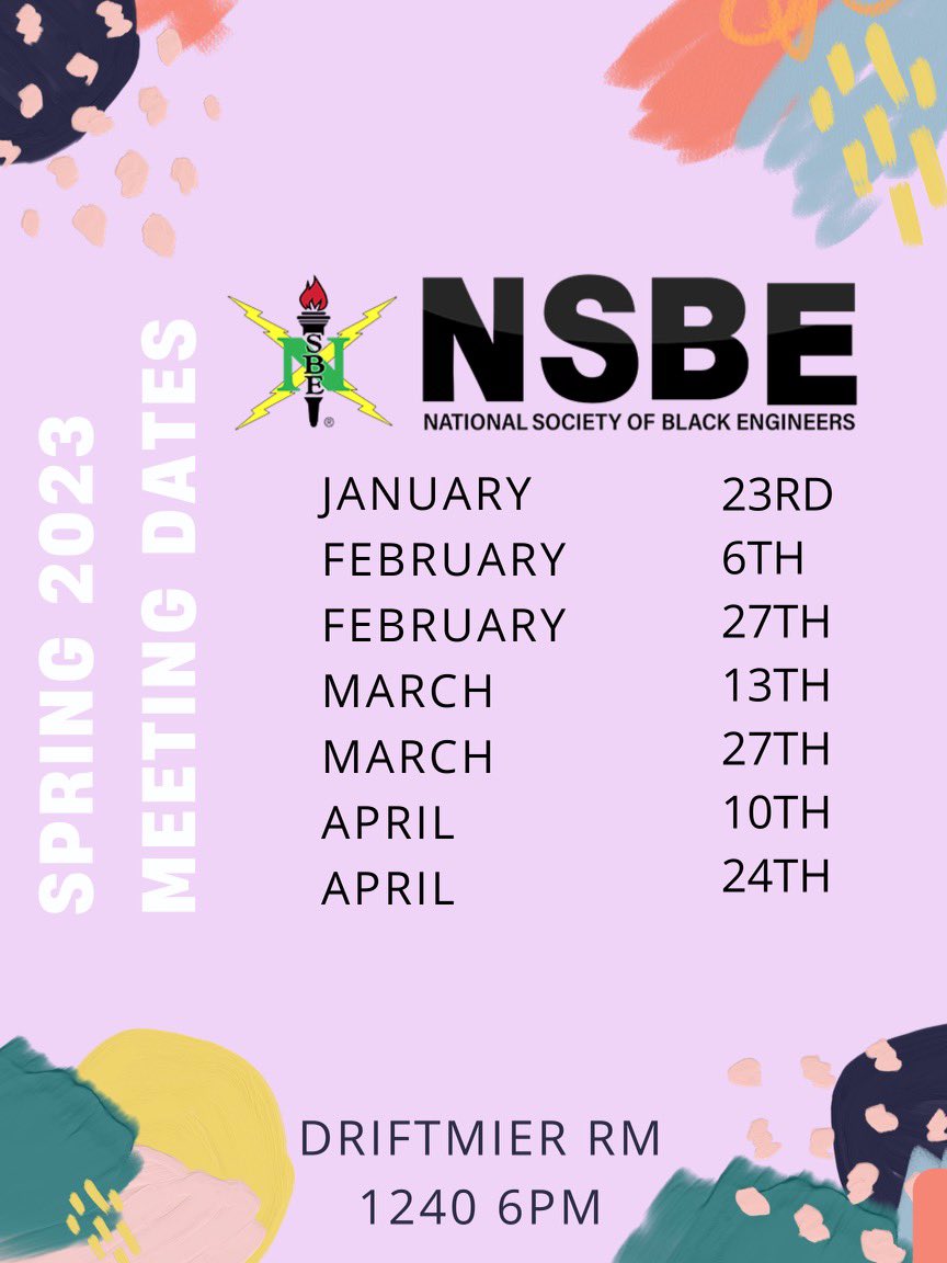 New Spring meeting dates! Make sure to add them to your calendar!! Don’t forget to follow us on Instagram <a href="/nsbeuga/">UGA 🛠 NSBE</a> to keep up with all of our meetings &amp; events 🤩🥳