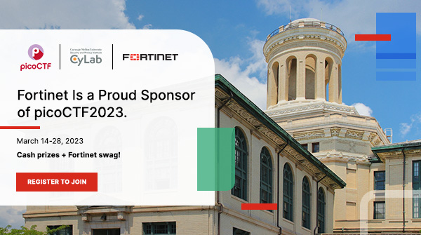 G_Freudenthal's tweet image. .@Fortinet is a proud sponsor of #picoCTF2023 - a free, global capture-the-flag challenge created by #security and privacy experts at Carnegie Mellon University!
Register now: ftnt.net/60133qdEP