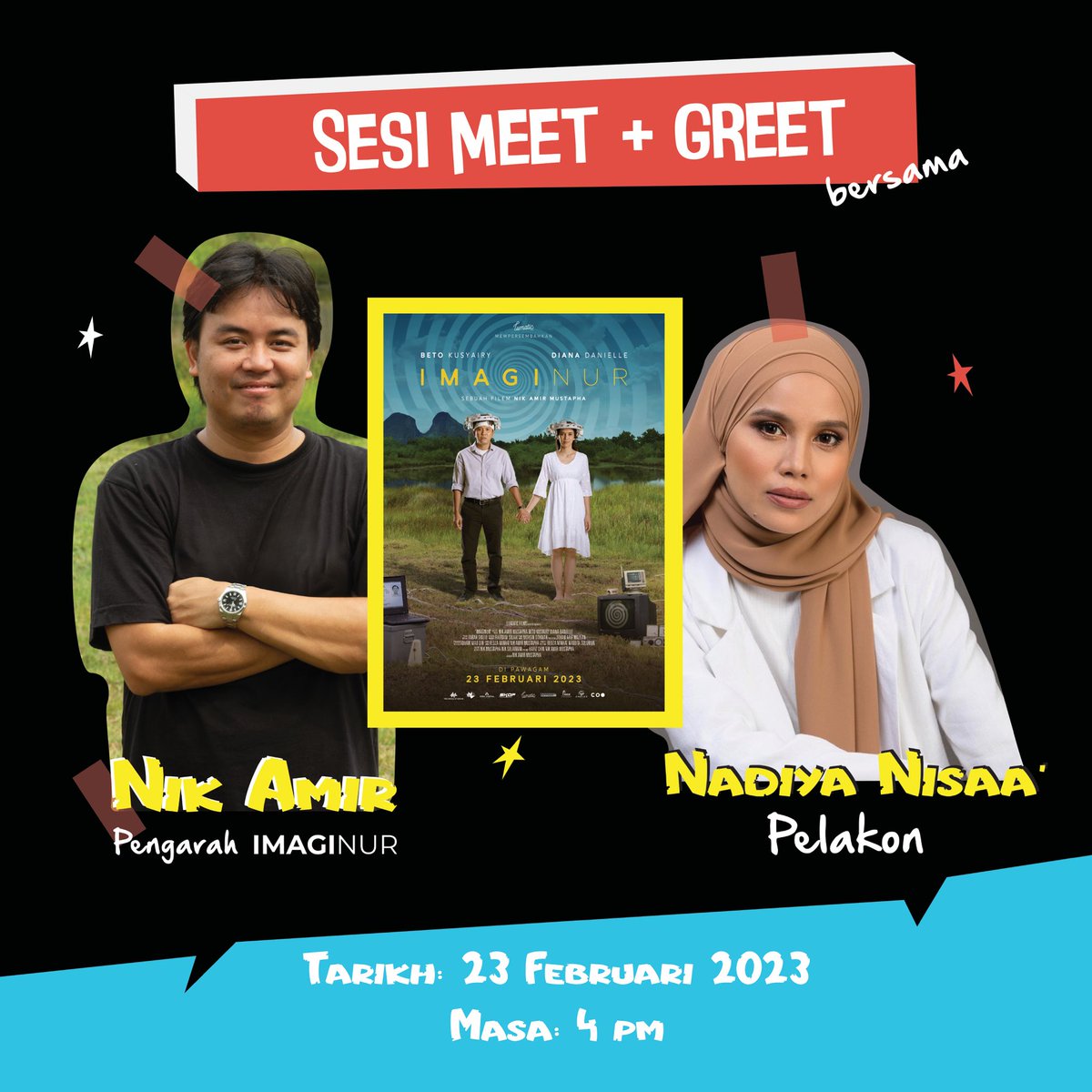 Sesi di hari pertama #KLAB2023. Meet & greet filem IMAGINUR bersama pengarah Nik Amir & pelakon Nadiya Nisaa'. Ada merch! Khamis 4pm di ruang acara @CentralMarketKL