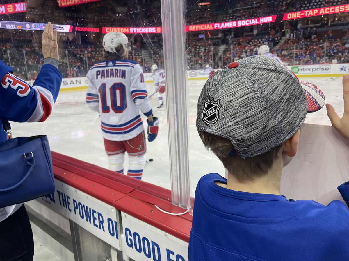SaskGregger's tweet photo. So glad to spend #FamilyDay weekend taking this guy to his first @NHL game It’s a memory we’ll all share for a long time. I don’t know if @V_Trocheck will ever know how much it meant him tossing a puck over the glass to my son #rangers #firstnhlgame #warmups #trochek #panarin https://t.co/Ks4Dn2Yu4q