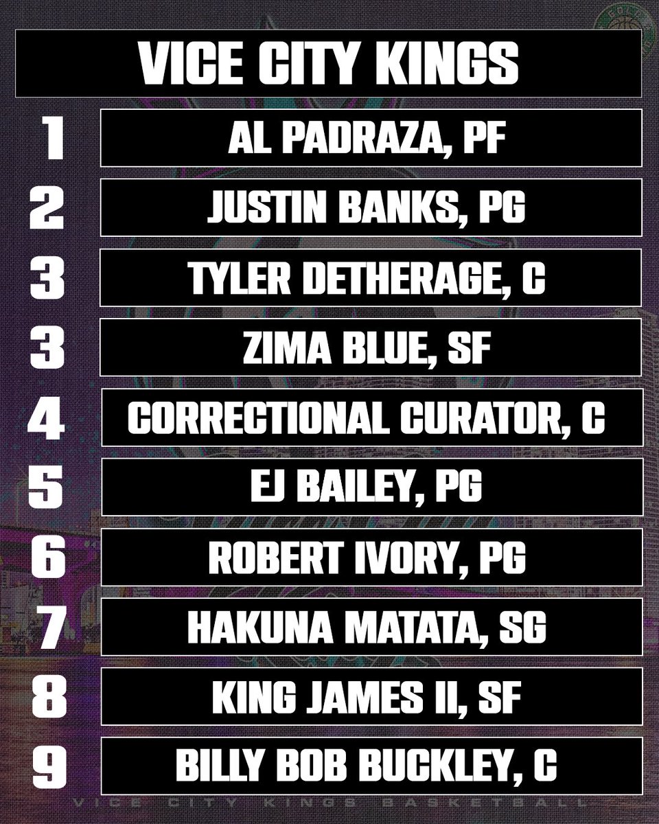 KingsGSB's tweet image. Here are your Vice City Kings! Congrats to everyone that participated in the draft and good luck in the upcoming season.