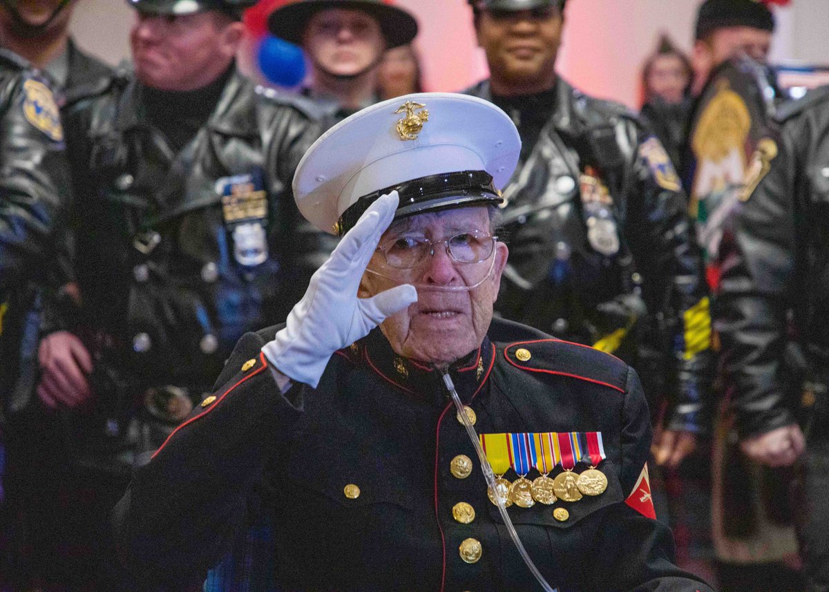 NJSP's tweet photo. Happy 100th Birthday to an American Treasure, World War II Veteran, Corporal Roland Scarinci! On Saturday, Col. Patrick Callahan, Lt. Col. Brent Warne and Troopers honored Roland at his Birthday Bash in Philadelphia. Thank you for your service, sir and have a very Happy Birthday! https://t.co/4jWEehDDEb