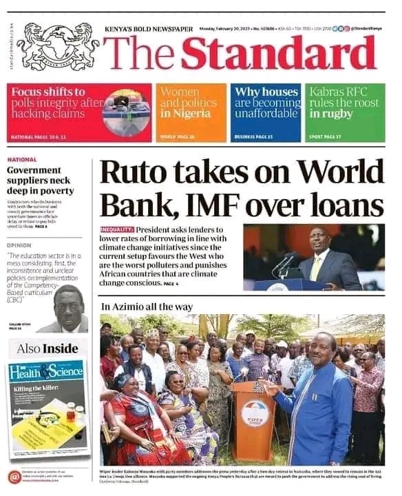 BarakaFmKe's tweet photo. #MAGAZETI
Rais Ruto asuta benki za IMF na World bank.
#MegaBreakfast
#OkumuNaGeorge https://t.co/y95cziCQ8W