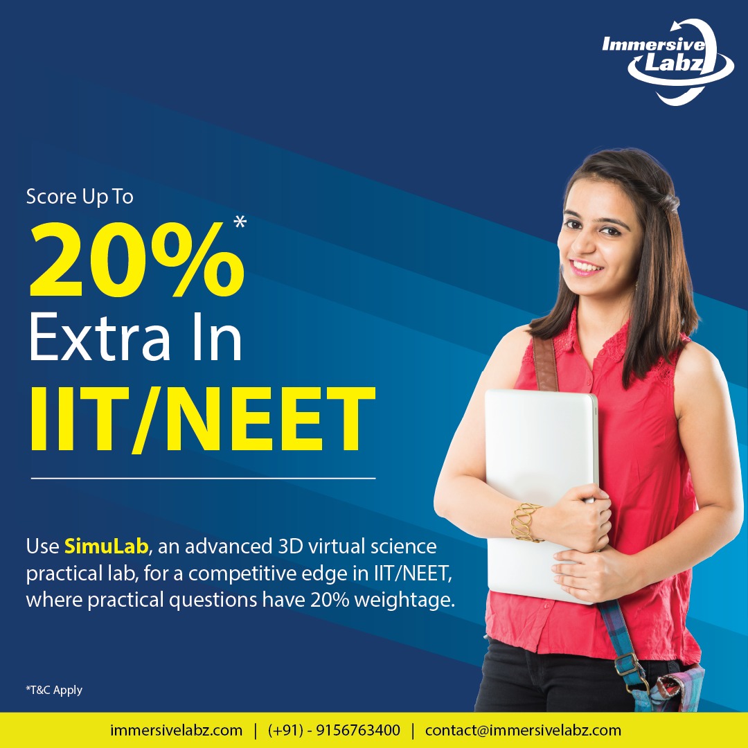 ImmersiveLabz's tweet photo. You can score up to 20% extra in competitive exams like IIT/NEET using SimuLab and make a huge difference in your rank.
Website: https://t.co/19q9stMo8M
#simulab #immersivelabz #IITNEET https://t.co/OHjBGTR5nI