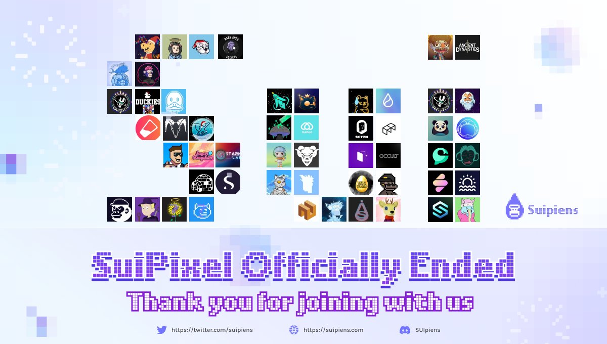 suipiens's tweet photo. 🙏Thank you for being a part of Sui Pixel!
✨It's been an amazing journey and 😊we're grateful for everyone who participated.
Stay tuned for more exciting developments from us in the future!
#SuiPixel #Thankyou #Suipiens https://t.co/fuP3AtQtI0