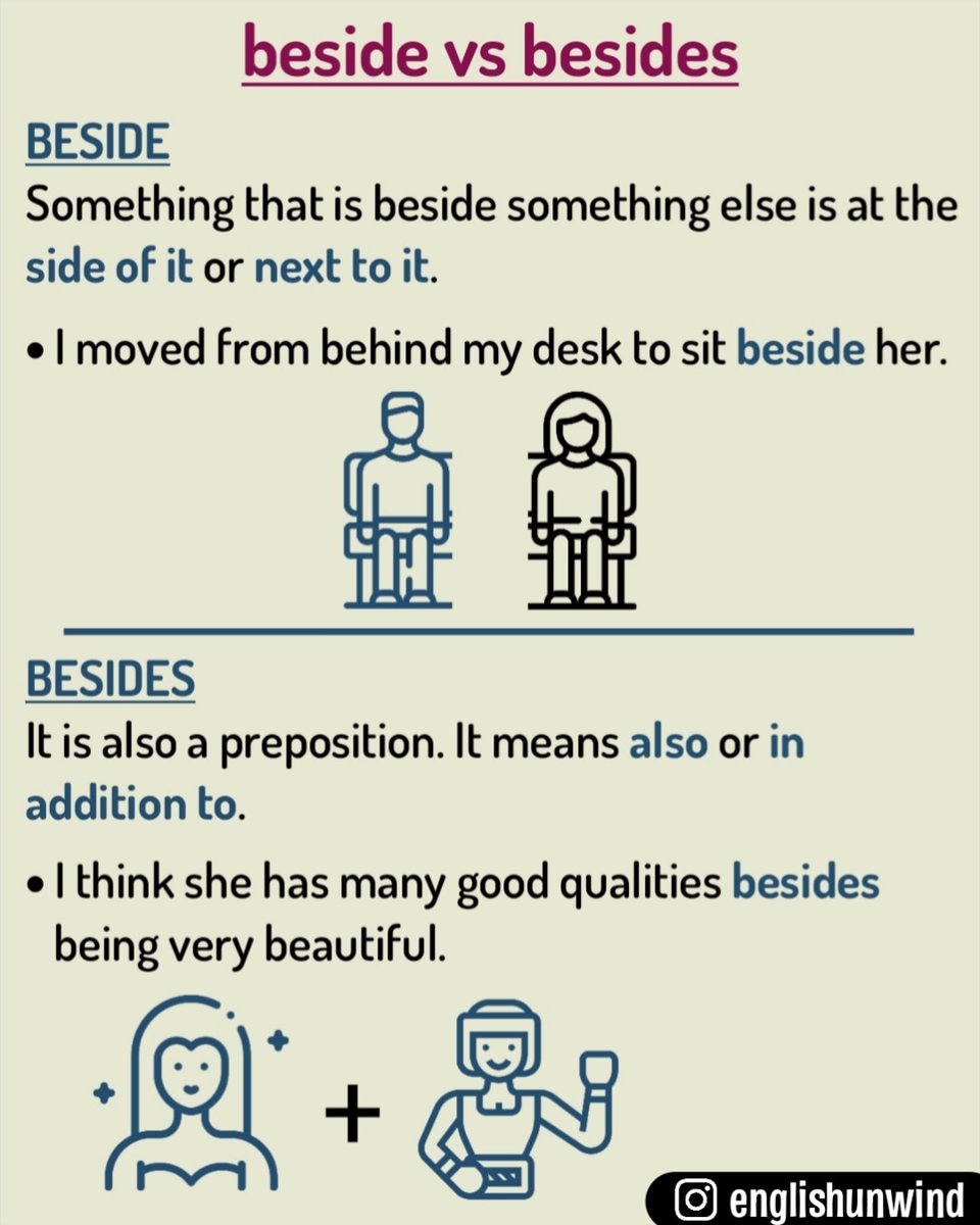 Know the difference between beside and besides. #englishlearning #englishgrammar #englishvocabulary #englishschool