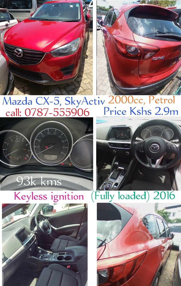 RED MAZDA CX-5 SkyActiv
SUV

Keyless ignition
2000cc
Petrol

call: 0787-555906

Fully loaded
2016
93k kms
Location Mombasa 🌴
Price Kshs 2.9m 👀

#MainaAndKingangi #MwashumbeNaShugaboy #AlexNaWilbrodaMilele
Rashford Prophet Owuor DP Gachagua Isiolo Potter