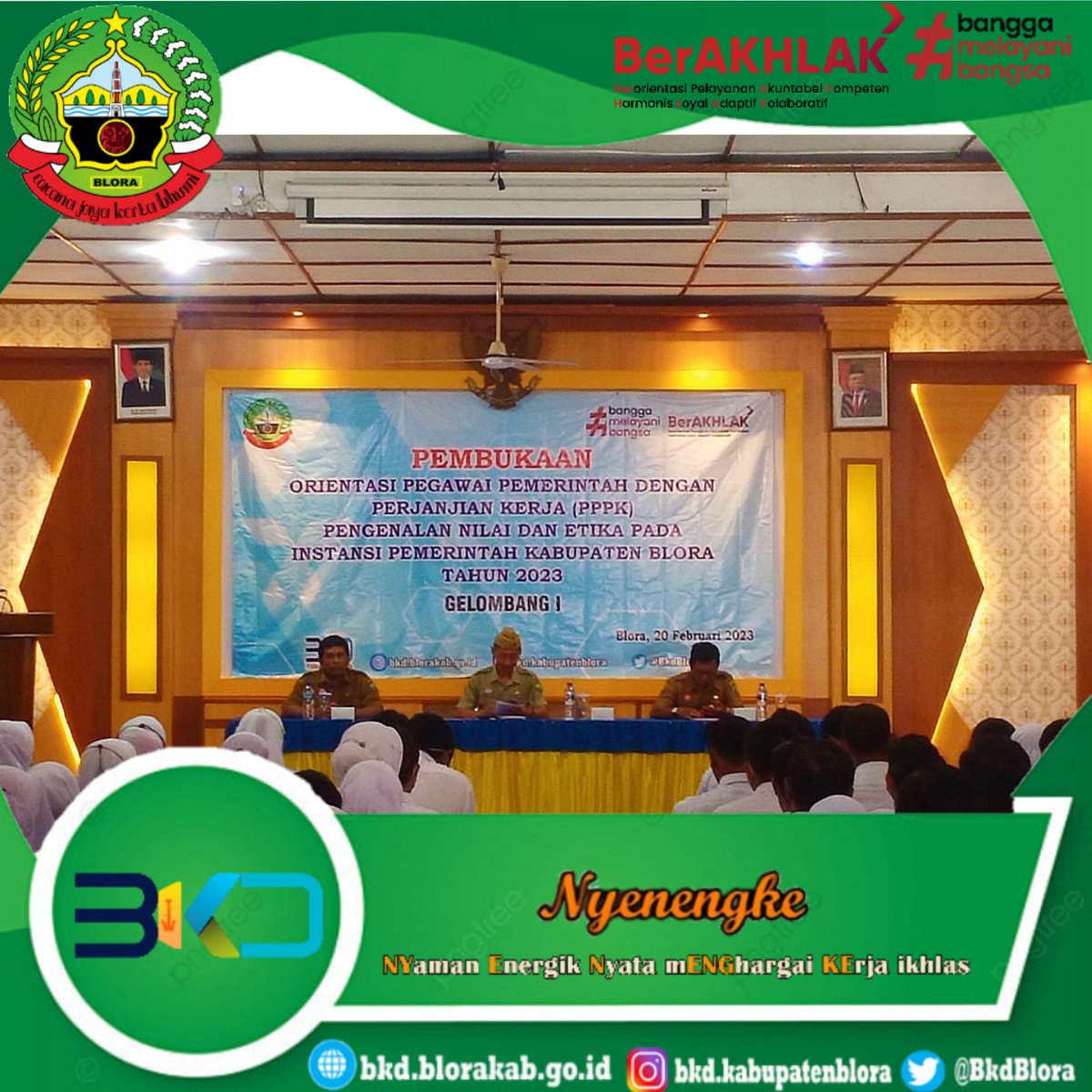 BkdBlora's tweet photo. 20/02/2023, Bertempat di aula PKPRI dilaksanakan Pembukaan Orientasi Pegawai Pemerintah dengan Perjanjian Kerja ,Pengenalan Nilai dan Etika Pada Instansi Pemerintah Kabupaten Blora Tahun 2023 Gelombang I. yang dibuka oleh Kepala BKD Drs. Heru Eko Wiyono, M. Si. https://t.co/j2bWFhcjn2