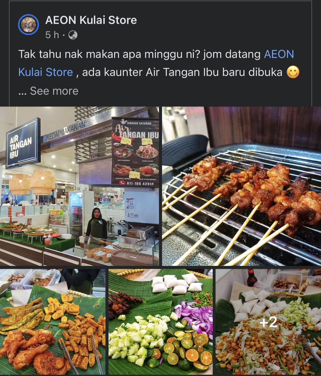 MohdZainudinASH's tweet photo. We still young in this industry, we need more supporters and food lovers. If you happen to visit Aeon Kulai please stop by our stall and try out our food! That satay madura is out of this world! https://t.co/zgzYyCl9UE