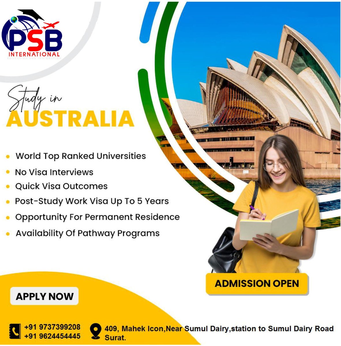 #australiaa#studyinaustralia#
#fasterprocess#easygetPR#
#besteducation#expertsguidance#
#bestcollages#
#lowcost#QualityOfEducation#
#workafterstudy#AddmissionOpen#5yearworkvisa#
#psbinternational#Addmissionopen#