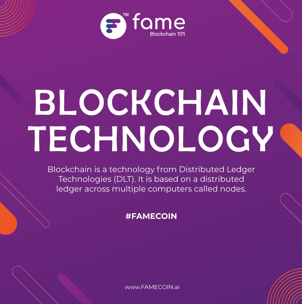 Blockchain is a technology that goes beyond cryptocurrencies #Blockchain is a technology from Distributed Ledger Technologies (DLT). It is based on a distributed ledger across multiple computers called nodes. blog : blockchain101.famecoin.ai