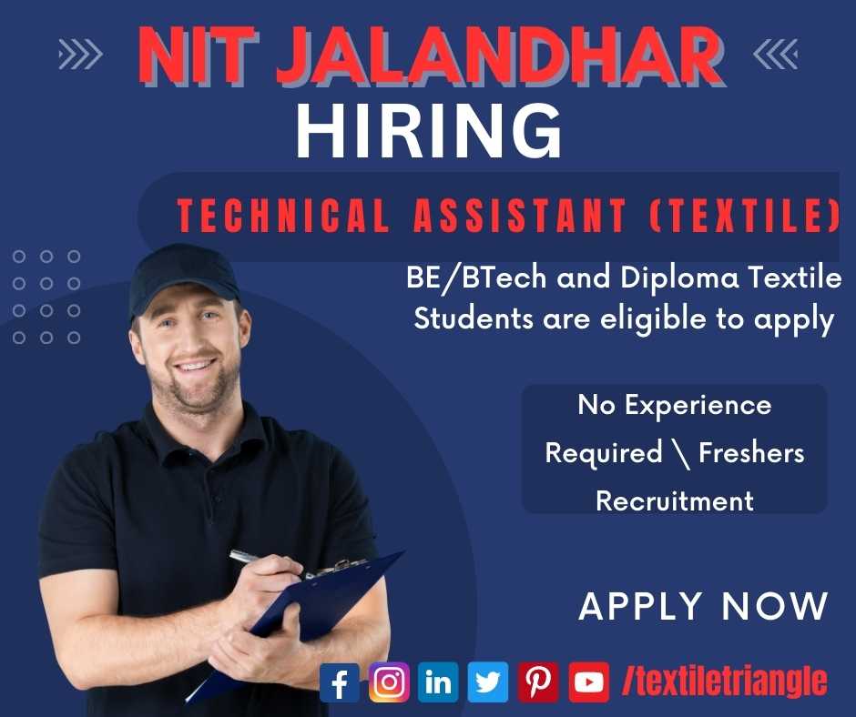 NIT Jalandhar is hiring Technical Assistant (Textile) for permanent job role.
Read More about this Job:  lnkd.in/gfRQJPzF
#textiletriangle #textilejobs #jobalert #hiring #applynow #career #textile #job #nit #nitj #nitjalandhar #technicalassistant
