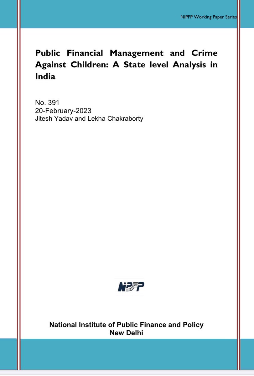 nipfp_org_in's tweet photo. [NIPFP Working Paper] Public Financial Management and Crime Against Children: A State level Analysis in India - Jitesh Yadav and Lekha Chakraborty
NIPFP Working Paper No. 391
20-February-2023 

https://t.co/wAkRwXNwzb https://t.co/y31kqSV21B