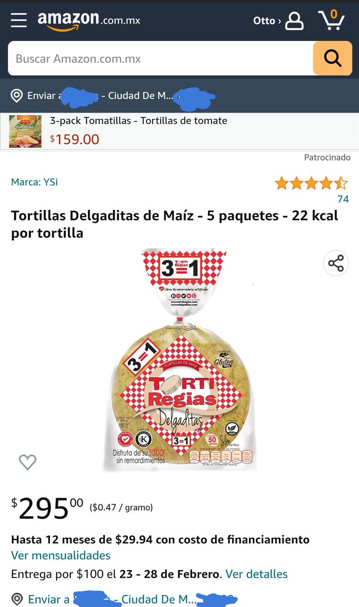 YorchTriana's tweet image. Entre a Amazon a comprar mis Tortillas y me encuentro que 5 paquetes de 625g. Cuestan $295, lo que daría $94.40 pesos por kilo. A esto hay que agregarle $100 pesos del envío.
Lo bueno que lo puedo sacar a MSI.
¿Cómo van a defender esto chairos? Pero sigan amando a su mesias
