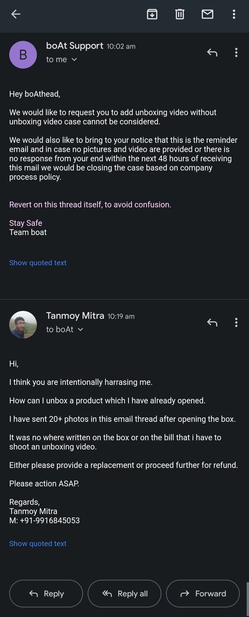 itanmoy_ezio's tweet image. @amangupta0303 @RockWithboAt please stop harrasing customers. #fakeShark #ReturnMyMoney #GarbageBoat