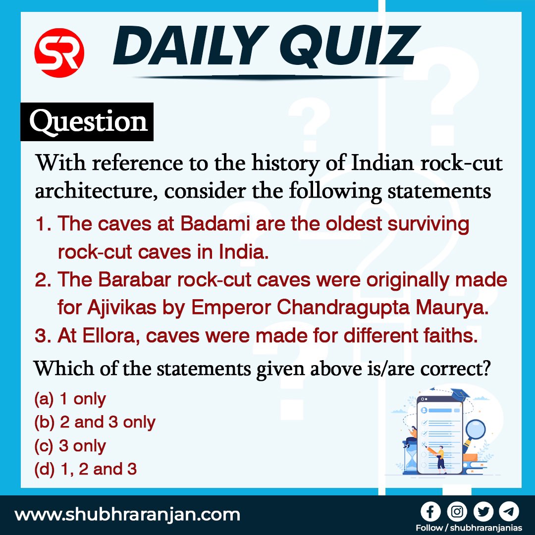 ShubhraRanjan's tweet photo. Question Of the Day - 20th February 2023
-------------------
- You can post your answer in the Comment Box.
#dailyquiz #upsc #iasofficer #iasexam #shubhraranjanias #quizoftheday #questionoftheday #rockcut #badami #architecture #ellora #chandraguptamaurya #history #indianhistory https://t.co/bYU0ISFg4f