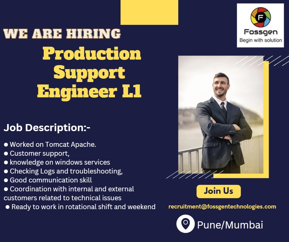 Urgent Opening for Production Support Engineer.

Experience : 2-5yrs

Hybrid Mode

Job location : Mumbai / Pune

#job #experience #engineer #mumbai #pune #urgentopening #productionengineer #productionsupport #engineerjobs