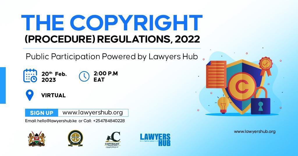 IT’S Today! *The Copyright Tribunal Draft (Procedure) Regulations 2023* - 1st Public Participation Event - *Monday, 20th February*  Link: lawyershub-org.zoom.us/webinar/regist…