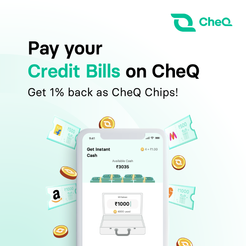 CheQ_One's tweet photo. Download CheQ & get #AsliRewards for paying your credit bills. ๐ณ