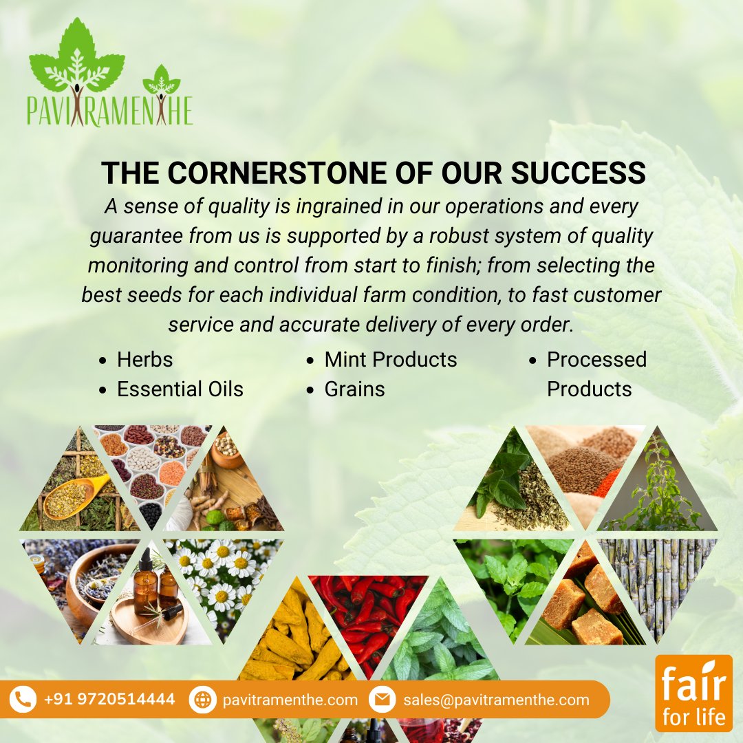 organic_fair's tweet photo. A sense of quality is ingrained in our operations. Every guarantee from us is supported by a robust system of quality monitoring.
.
.
.
#fairtrade #fairforlife #ffl #sustainablefarming #organicfarming #regenerativeorganic #pavitramenthe #creationbiotech #organicproducts https://t.co/GlGy8WjbVw