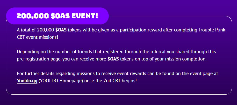 rhythms29th's tweet photo. #TroublePunk  game plans to run a 2nd closed beta test starting from 28 February 2023 for about a week. 

Sign up for the early bird CBT registration NOW!!

https://t.co/HHf4xOq0Mb

$OAS #Oasys #OASYX #BlockchainForGames #Yooldo https://t.co/C6dICnpGXr