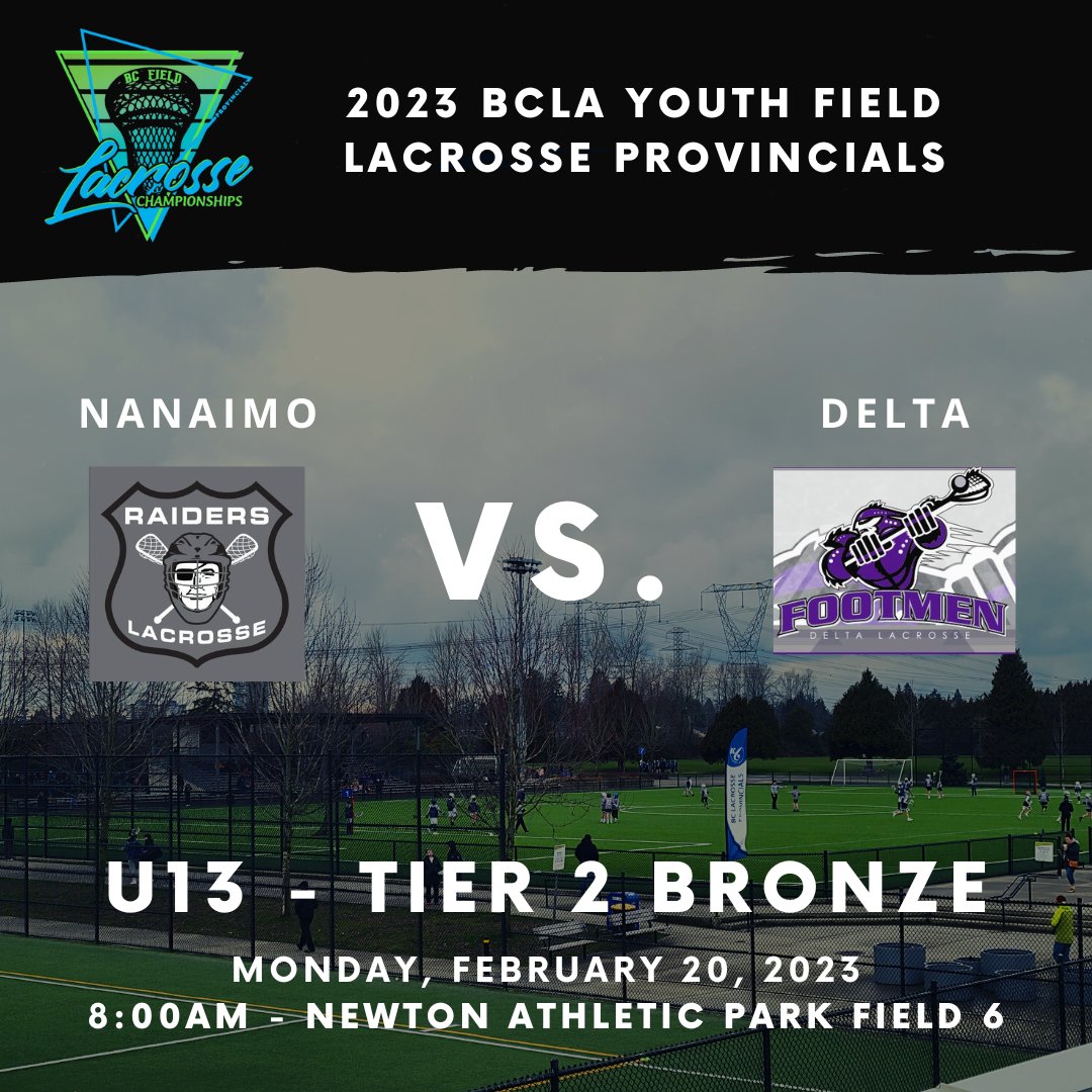 Here are your 2023 BCLA U13 Tier 2 Gold &amp; Bronze Medal Matchups for Tomorrow!

View 2023 BCLA U13 Youth Field Lacrosse Provincial Game Scores Here: bit.ly/41897lW