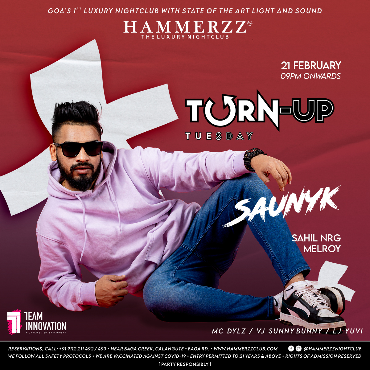 Feel the good vibes permeated by Saunyk, DJ Sahil & DJ Melroy this Turn-up Tuesday. Move your body to the tunes of the night. Join us for a fun filled night at #Hammerzz the Luxury Nightclub.
9112211491/92/93/94 for reservations

#luxurynightclub #goaparty #goadiaries #nightparty