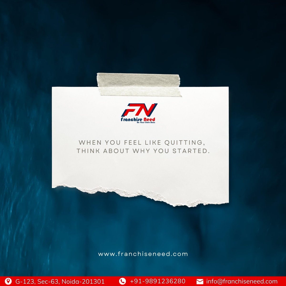 WHEN YOU FEEL LIKE QUITTING, THINK ABOUT WHY YOU STARTED.
.
📞Contact us: +91 9891236280 
.
#franchisee #franchise #franchiseopportunities #franchisebusiness #business #franchiseowner #century #entrepreneur #franchiseforsale #franchisees #franchiser  #smallbusiness  #startup