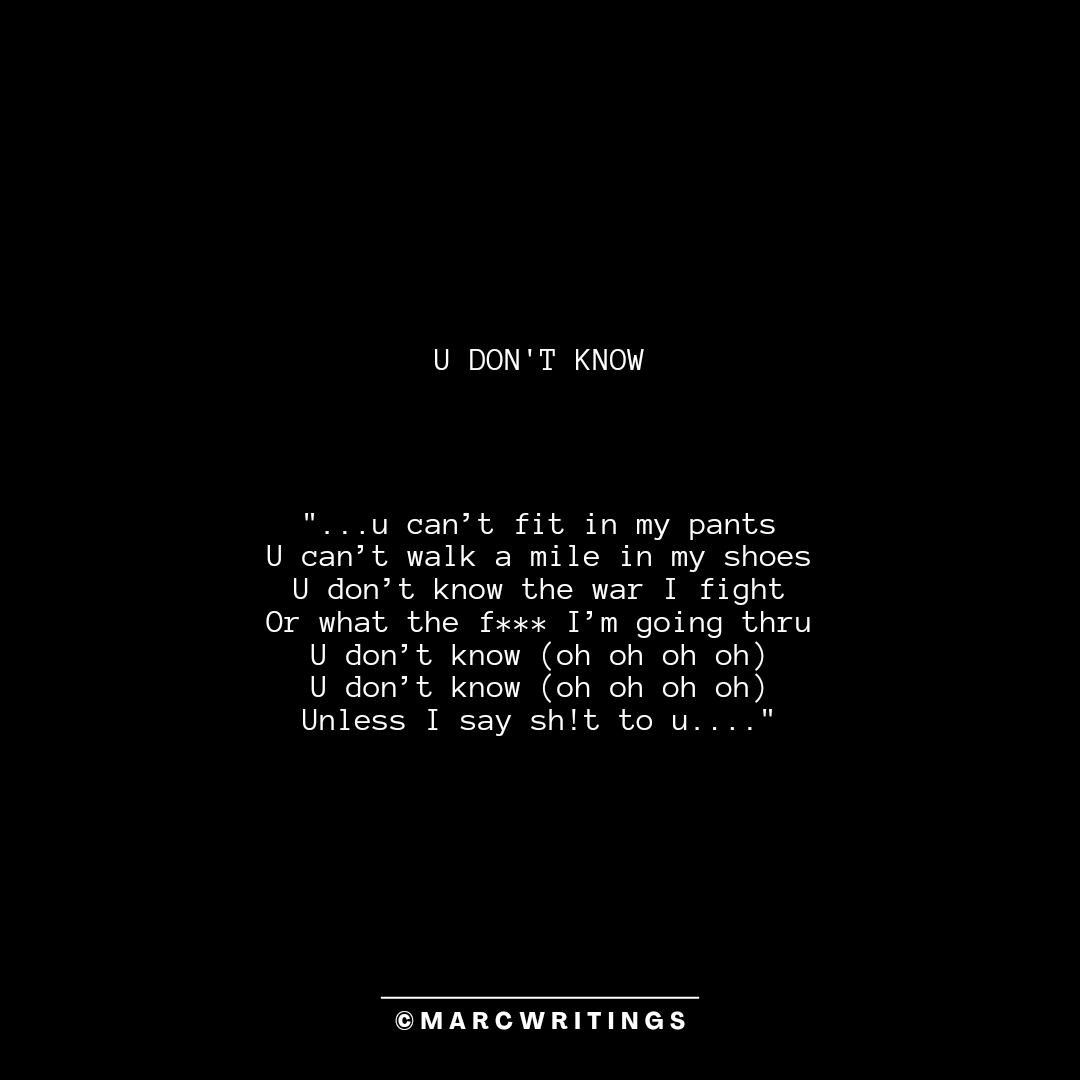 marcwritings's tweet photo. Unless I say sh!t to u. 🚶🏽
See full piece here 👇
https://t.co/j0qgO5rAlb
#marcwritings #udontknow #justlyrics #wordpress #twitter #lyricist #songwriter #iwrite #poetry #music #explore #explorepage #viral #viralpost #homepage #trending #marcwrotethis #marcmywords https://t.co/TWXX2RWECI