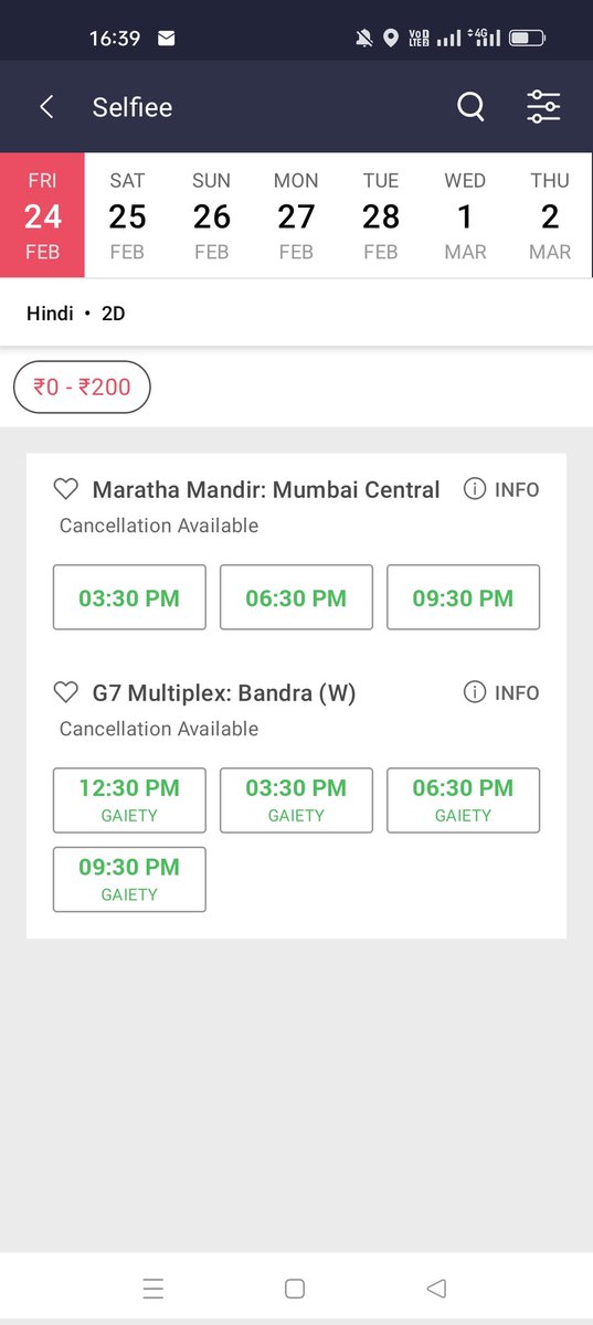 #Selfiee Advance Booking Has Been Started In Two Most Iconic Theatres #GaietyGalaxy & #MarathaMandir 🔥👌

All #AkshayKumar Sir Fans From Mumbai Kindly Start Booking Your Tickets Now.

#Selfiee In Cinemas From 24th Feb.