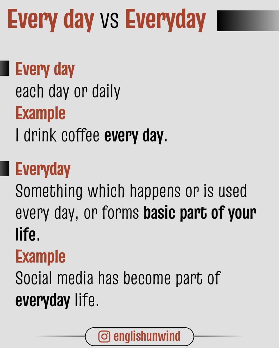 Know the difference between Every day and Everyday #englishlesson #practiceenglish #englishexpressions #englisheveryday