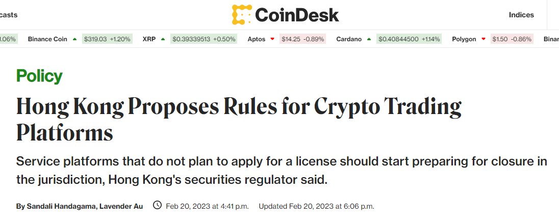 #CryptoNews 🗞️ Feb 20
1/ Solana Soars double - Digits as Helium Network Announces Merge Date
2/ Hong Kong Proposes Rules for Crypto Trading Platforms
3/ Crypto Hedge Fund Galois Capital Shuts Down After Losing $40M to FTX