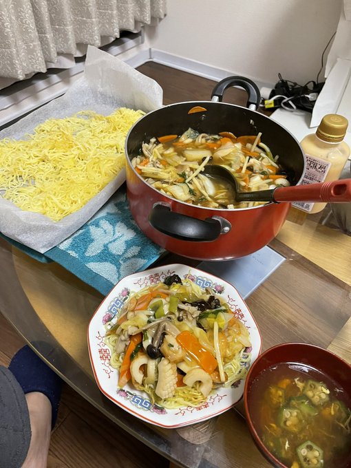 あんかけ焼きそば作ったよ!ついでにかき玉汁も作りました。 