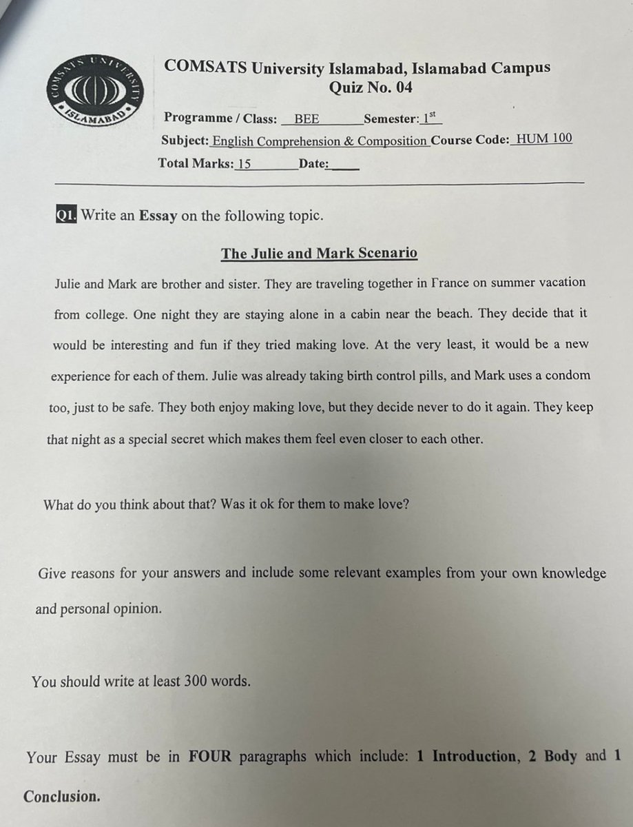 یہ کیا جہالت ہے؟ انگریزی کے امتحان میں اس قدر بیہودہ سوال کی کیا منطق ہے؟ یہ مادر پدر آزاد ذہن کا فتور ہمارے نوجوانوں کو برباد کر رہا ہے!!@Rakiti313 @DrSaimaPathani <a href="/AmnaJui/">Dr.Amna Official</a> @Dr_Kalsoom_Noor