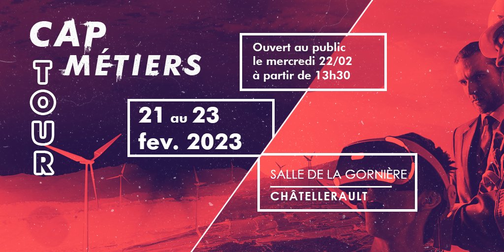 🚚 Prochaine étape du CapMétiers Tour : #Châtellerault 

📅 mercredi 22 à partir de 14h ➡ entrée libre à tous les publics

Venez nous rencontrer ou partagez l'info 📢

#emploi #entreprise #industrie #aideàlapersonne #hôtellerierestauration #orientation #nouvelleaquitaine
