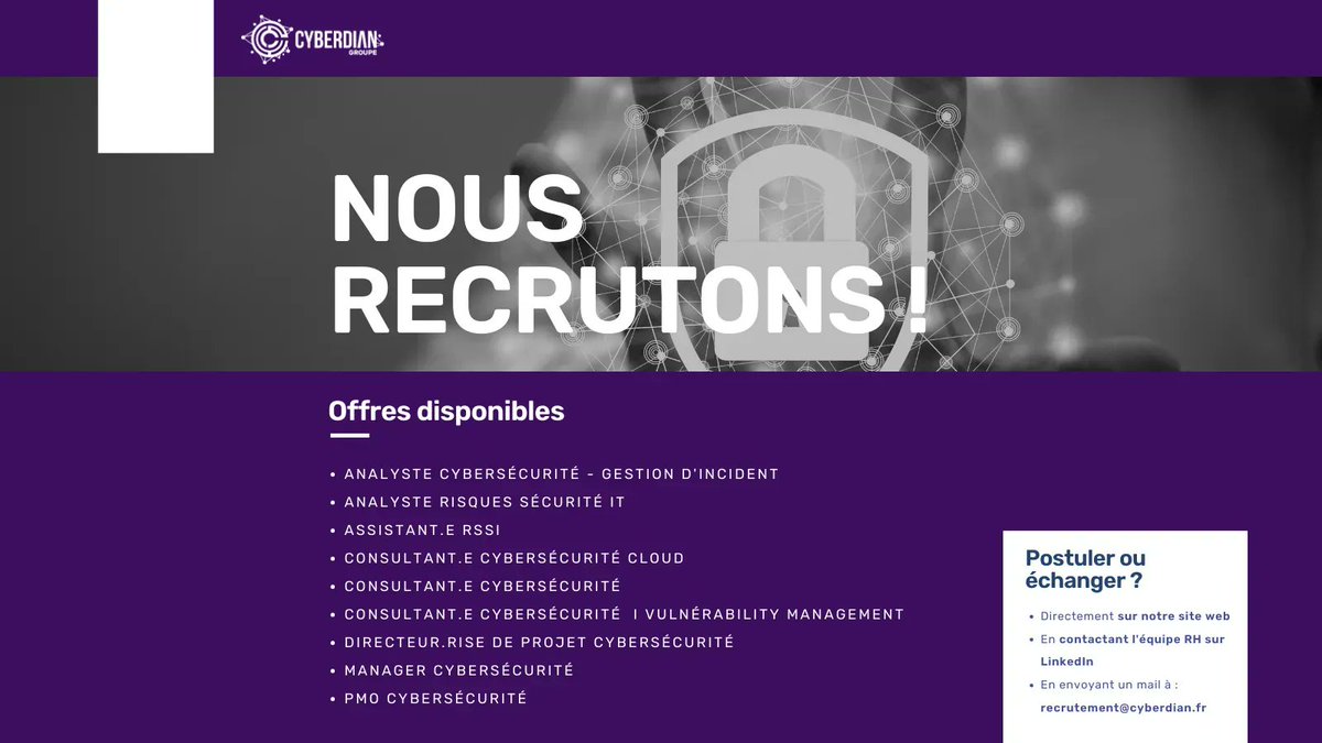 cyberdian's tweet photo. Nouvelles offres disponibles chez Cyberdian Groupe 🔥

📍 Des postes basés en Ile-de-France (75, 92, 93, 94), à #Mandelieu-La-Napoule (06) et à #Lille (59)

Envie de nous rejoindre ? 😍 
➡️ https://t.co/CMeIy8ACOh https://t.co/at3mrPFFGU