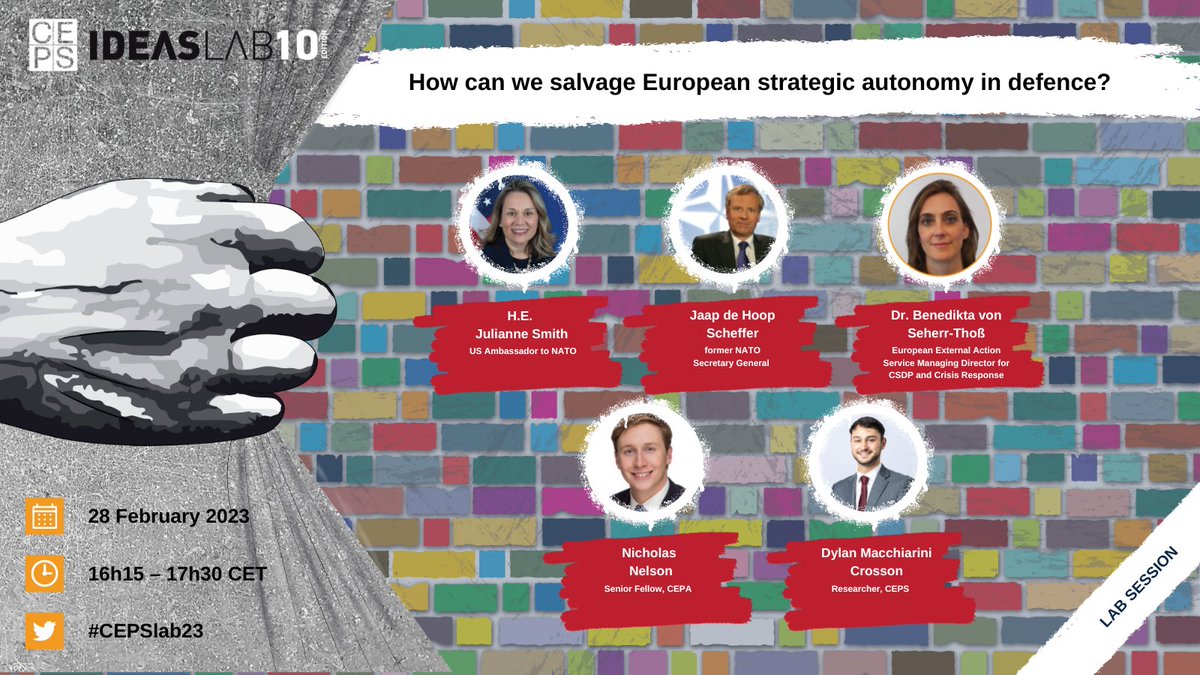 Strategic autonomy is a major focus for the EU, especially after Russia’s aggression to Ukraine. This #cepslab23 will discuss what can the EU and partners like the US and NATO do to shore up European defence for present and future conflict. 

Learn more 👉 ideaslab.ceps.eu/programme/