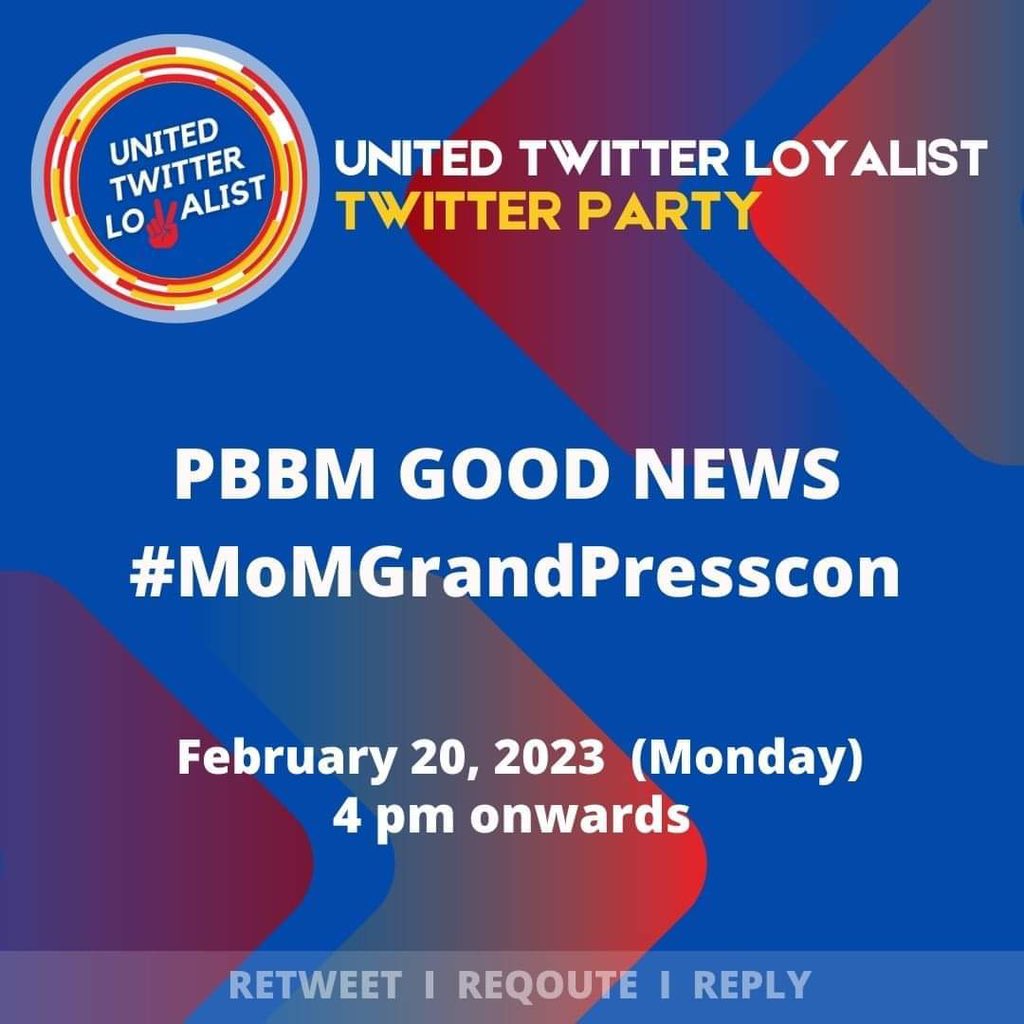 Tuloy-tuloy lag sa kaka tweet. 

PBBM GOOD NEWS
#MoMGrandPresscon