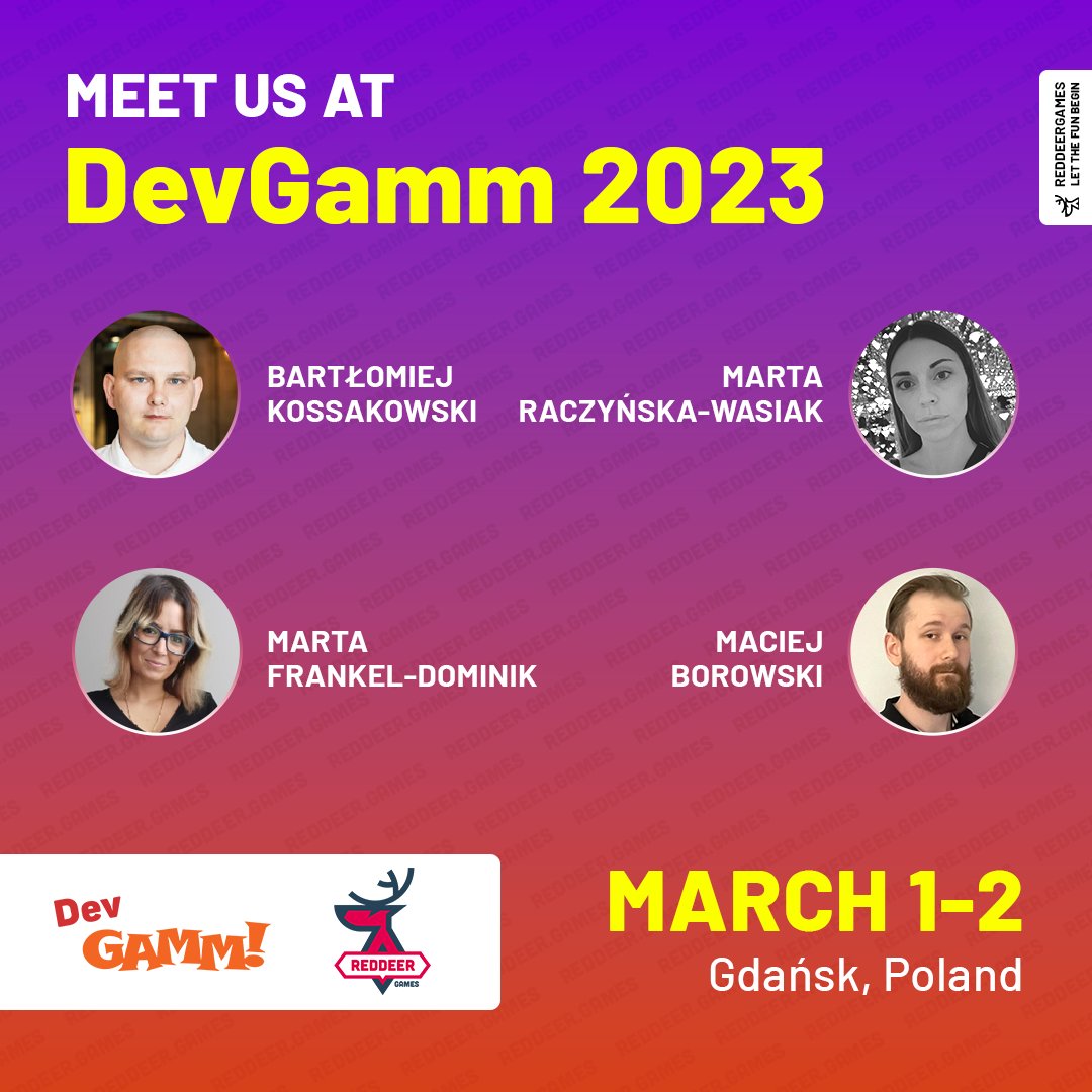 Hey #indiedev! 

We're happy to meet you at <a href="/DevGAMM/">DevGAMM</a> 2023 - international #gamedev conference! 

Wanna discuss possible partnership or just meet us and say hi? No problem! 

You're welcome!

More info ⤵️
devgamm.com

<a href="/bk0ssak0wski/">Bartek Kossakowski</a> 
<a href="/m4rta_89/">Marta Raczynska</a>
@MartaRDGames